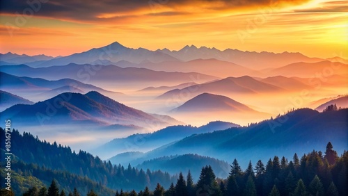 Tranquil Dawn Over Layered Mountains in Pastel Tones. Background 