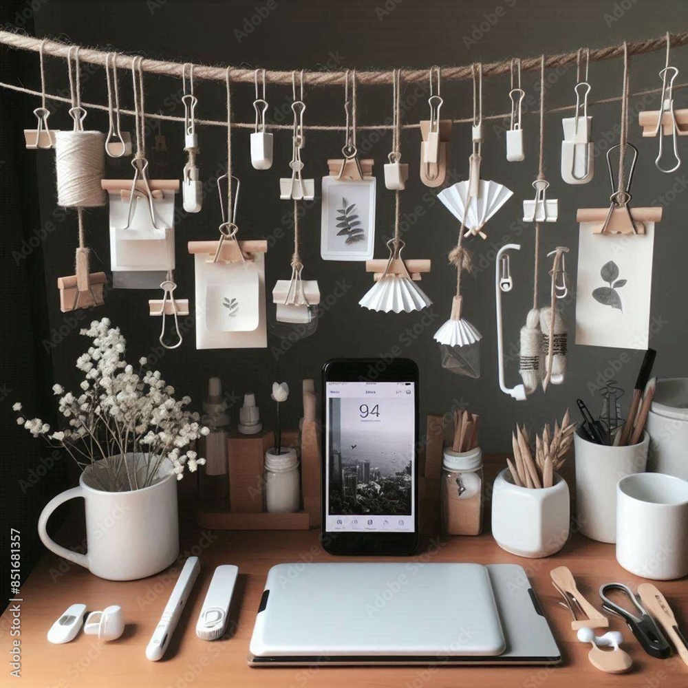 desk with laptop and coffee cup