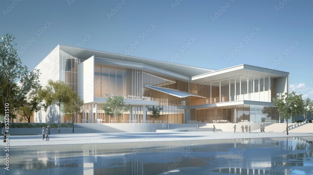 Detailed architectural plans for a state-of-the-art performing arts center with theaters and rehearsal spaces Detailed architectural plans for a state-of-the-art performing arts center with theaters and rehearsal spaces