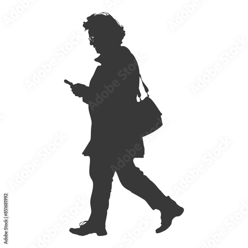 Silhouette of Woman Walking & Texting, Shoulder Bag.