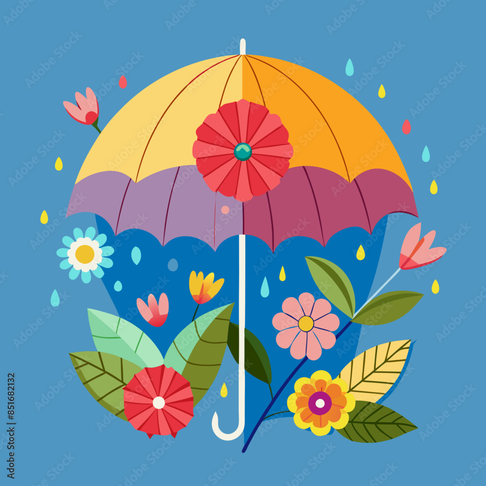 Naklejka premium Umbrella and flowers