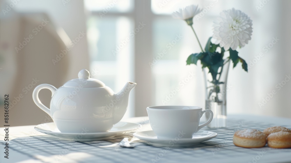 Morning Tea in a Bright and Serene Setting. Generative AI. Morning Tea in a Bright and Serene Setting. Generative AI.