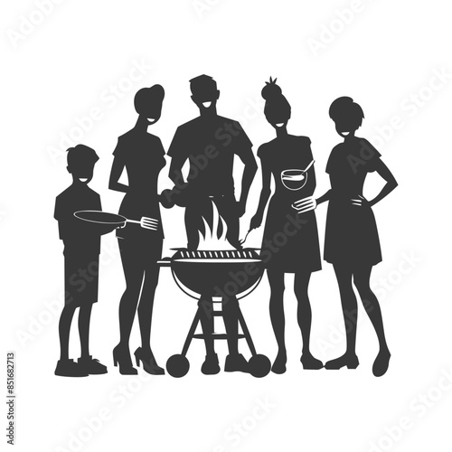 Silhouetted Family BBQ: Grill, Tongs, and Ladle Laughter in Summer Light.