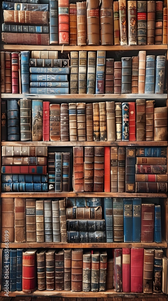 Antique Leather Bookshelf Backdrop for Scholarly Product Presentation Antique Leather Bookshelf Backdrop for Scholarly Product Presentation