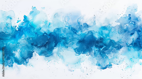 Blue and turquoise watercolor splash on white background. Expressive and abstract texture, perfect for modern decor, water or cloud concepts. © Mehran