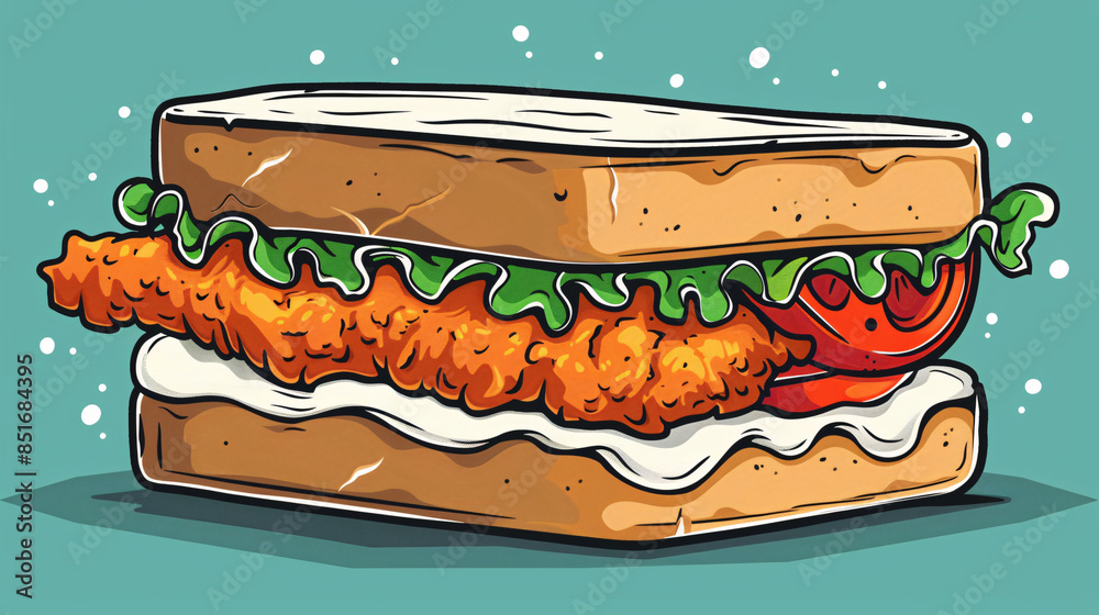 Cartoon style vector of a delicious fried fish sandwich Stock ...