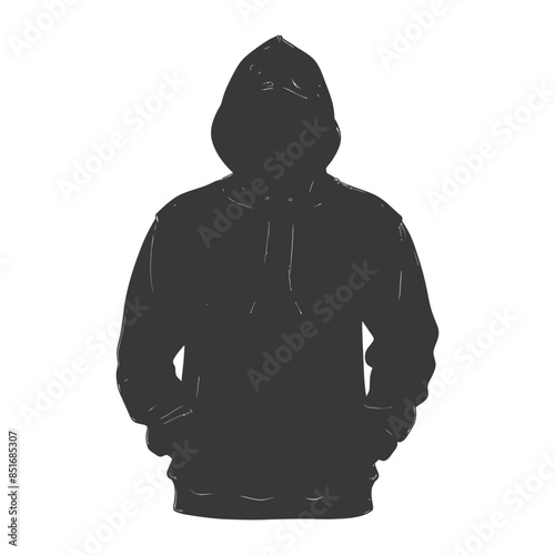 Hooded Figure Silhouette: Anonymous Person in Hoodie, Isolated on White.