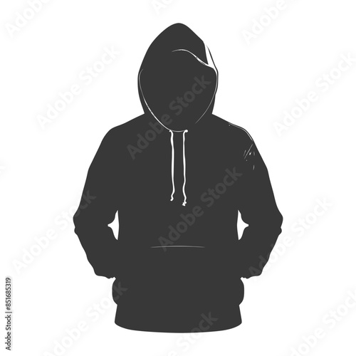 Anonymous Figure: Faceless Silhouette in Dark Hoodie, Isolated on White.