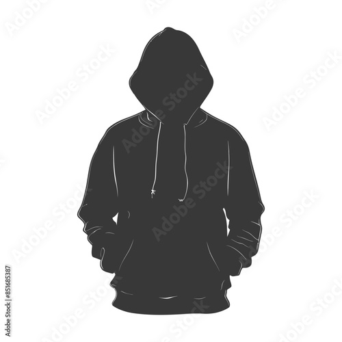 Hooded Figure: Anonymous Silhouette, Charcoal Grey Gradient, Isolated Illustration.