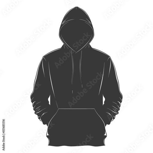 Silhouette of a Hooded Figure, Anonymous and Isolated, on White.