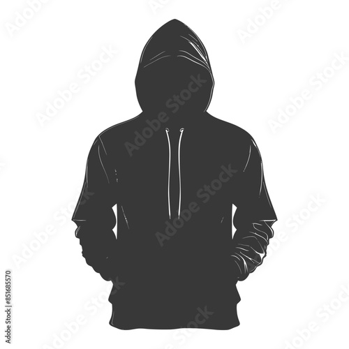 Hooded Figure Silhouette: Anonymous Mystery, Charcoal Gray Pullover, Graphic Vector.