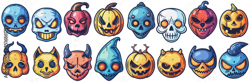 Scary Halloween Mask Icon Collection isolated on the white background