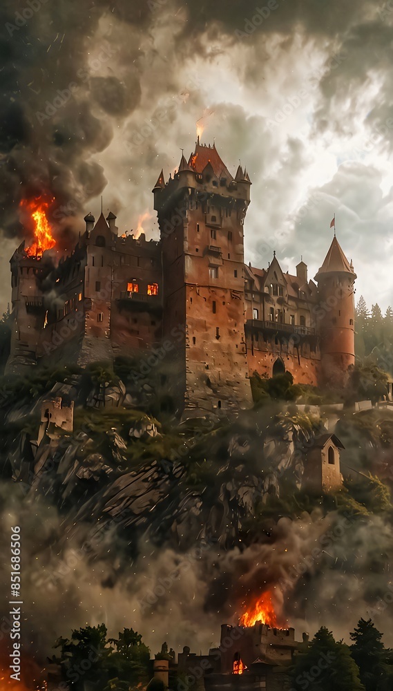 Mystical and spooky castle in the dark and in the fog A magical horror castle over the mountain, An ancient historical Dracula haunted castle horror castle for content Mystical and spooky castle in the dark and in the fog A magical horror castle over the mountain, An ancient historical Dracula haunted castle horror castle for content
