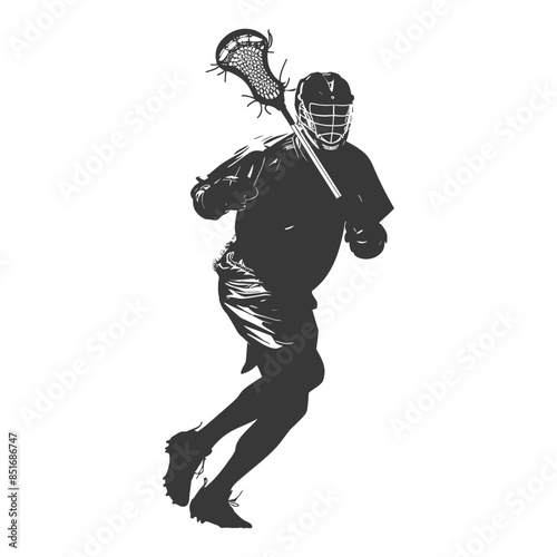 Lacrosse Player Silhouette: Intense Focus, Forward Motion, Graphic Sport.