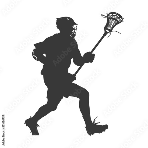 Lacrosse Player Silhouette: Action Stance with Stick, Isolated Vector.