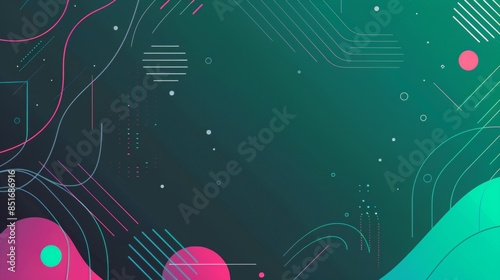 black, green mint, and pink magenta colors. shapes and lines filled in the background