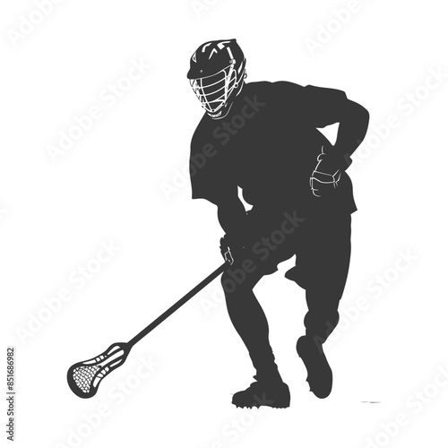 Lacrosse Player Silhouette: Aggressive Stance, Focused on the Ball.