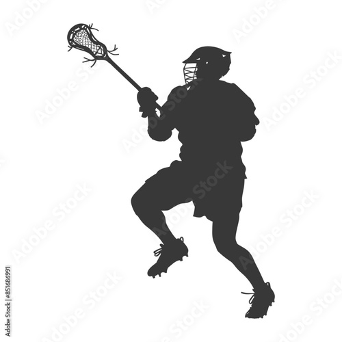 Lacrosse Player Silhouette: Action Shot, Running with Stick, Focused on the Game.