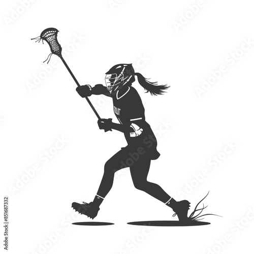 Lacrosse Silhouette: Determined Female Athlete Charging with Stick, Sports Vector.