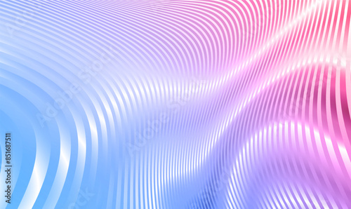 Abstract futuristic holographic stripes wavy background. Iridescent wave. 3d iridescence metal shiny stripes pattern, interesting striped wallpaper. Dynamic Effect, Color Gradient. Luxury Vector EPS10