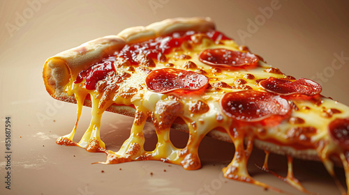 Detailed vector icon of a pizza slice with pepperoni and cheese photo