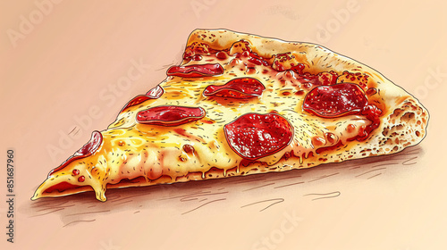 Detailed vector icon of a pizza slice with pepperoni and cheese