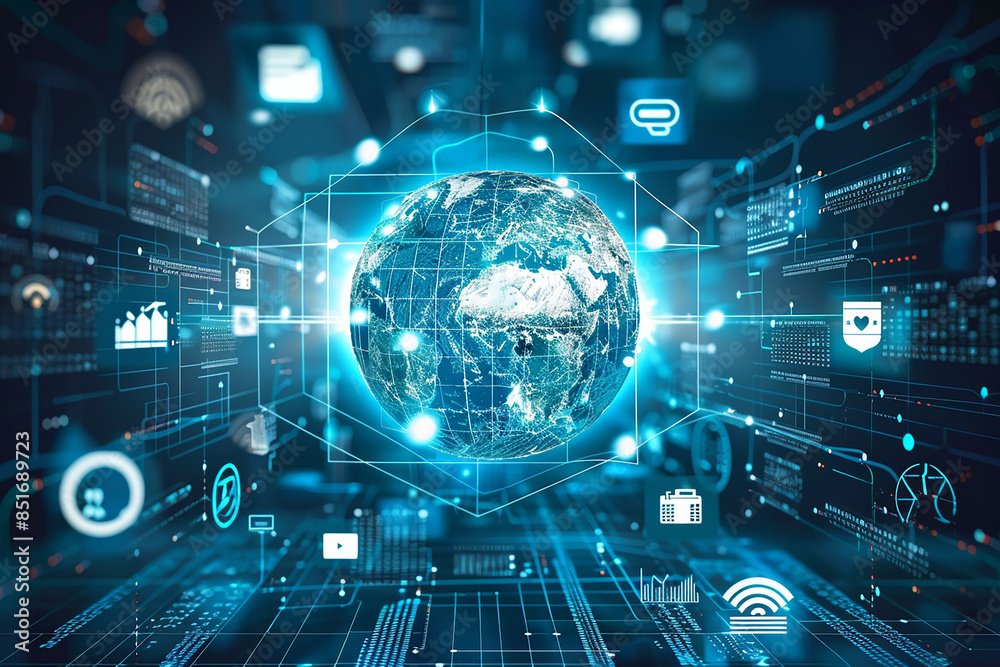 Business application technology showcasing global internet connection and digital marketing, focused on financial and banking Business application technology showcasing global internet connection and digital marketing, focused on financial and banking