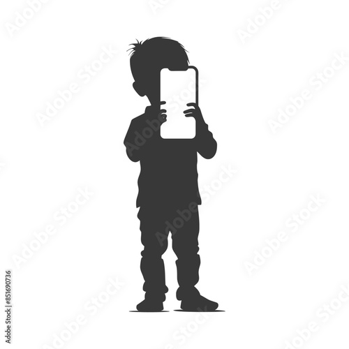 Silhouette of a Child Holding a Smartphone in Front of Face.