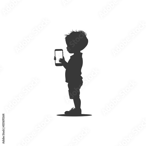 Boy's Silhouette: Child Focused on Smartphone Screen, Technology Generation.