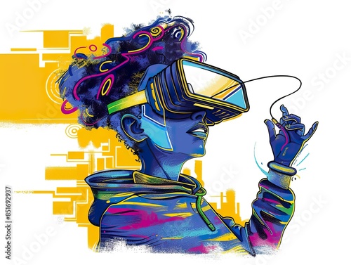 Stylized Illustrations of People Using VR Headsets photo