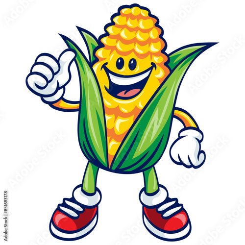 Corn Cartoon Mascot Thumbs Up Character Design Vector Illustration