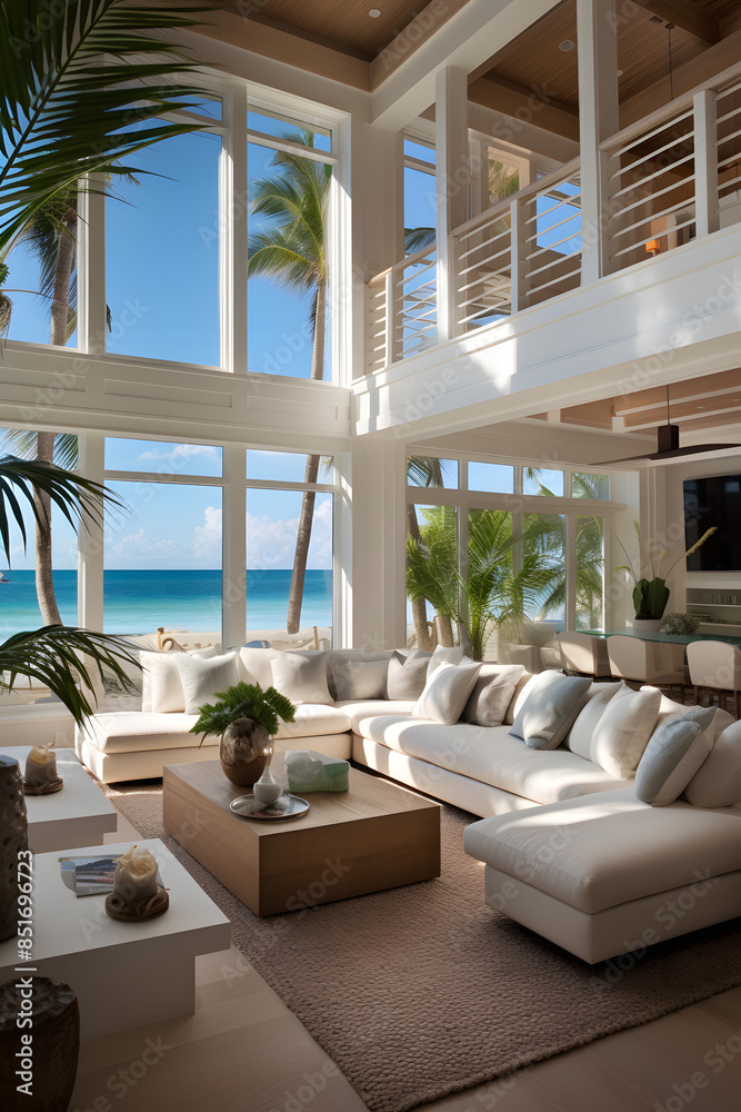 Fototapeta premium clean white beach house interior design photo, beach house interior