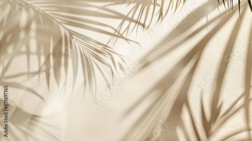 Soft shadow of palm foliage on textured wall creating a peaceful and natural ambiance