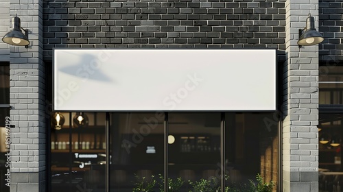Blank white restaurant or shop sign mockup large billboard banner on a storefront template : Generative AI