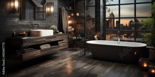 Wallpaper Mural Bathroom interior in black color in modern apartment. Torontodigital.ca