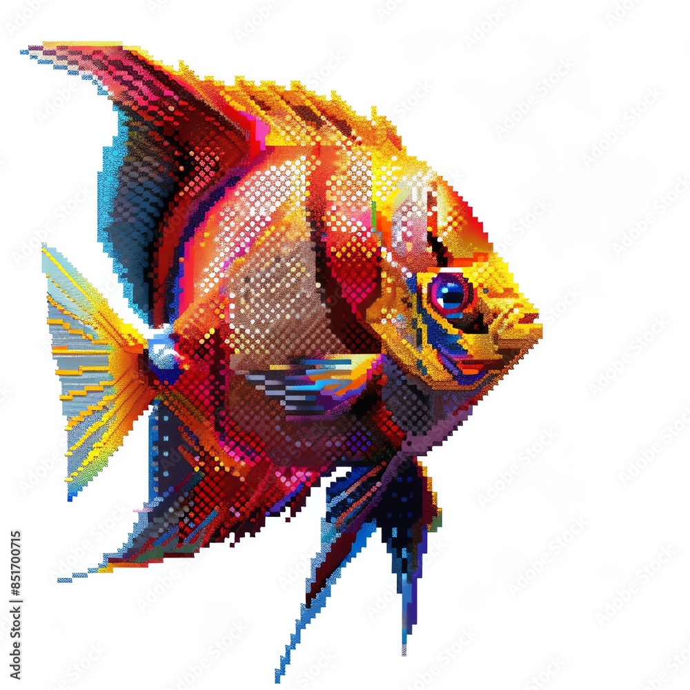 Obraz premium 3D Pixel art of a Angelfish, isometric style, Attractive colors, isolated on white background, centered in frame