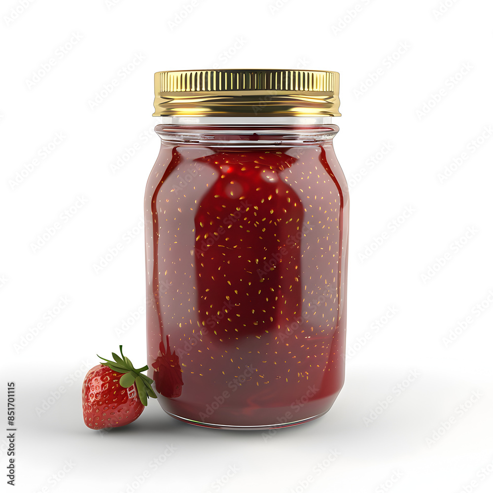 Fresh Strawberry Jam in Mason Jar - Studio Shot with White Background Fresh Strawberry Jam in Mason Jar - Studio Shot with White Background