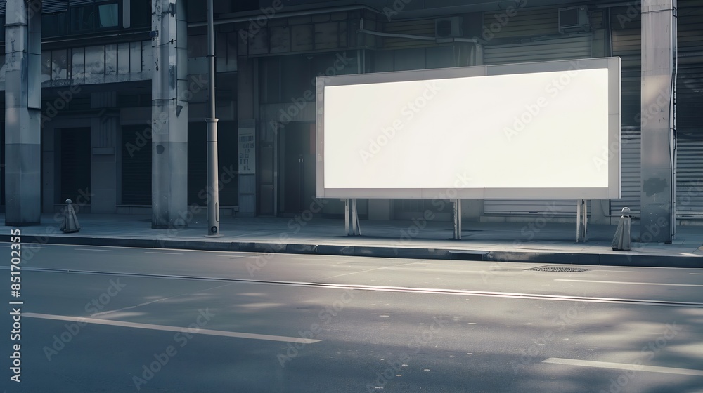 Advertising empty long white billboard with space for mockup information at urban street front view : Generative AI Advertising empty long white billboard with space for mockup information at urban street front view : Generative AI