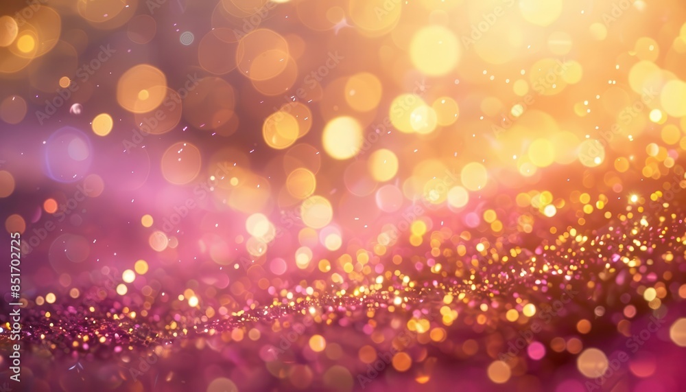 enchanting abstract golden lights floating on surreal blurred pink background