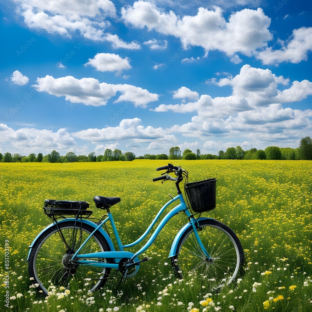 Naklejka premium Beautiful natural landscape with a bicycle