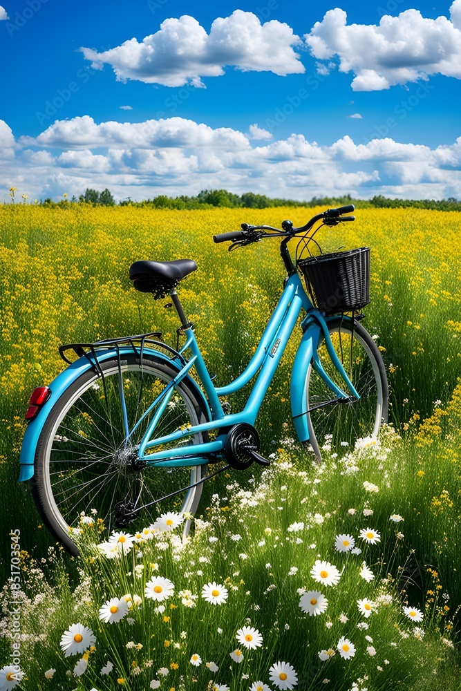 Naklejka premium Beautiful natural landscape with a bicycle