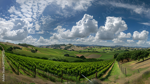 Wallpaper Mural Serene Vineyard Landscape with Lush Green Vines and Rolling Hills under a Midday Sky Torontodigital.ca