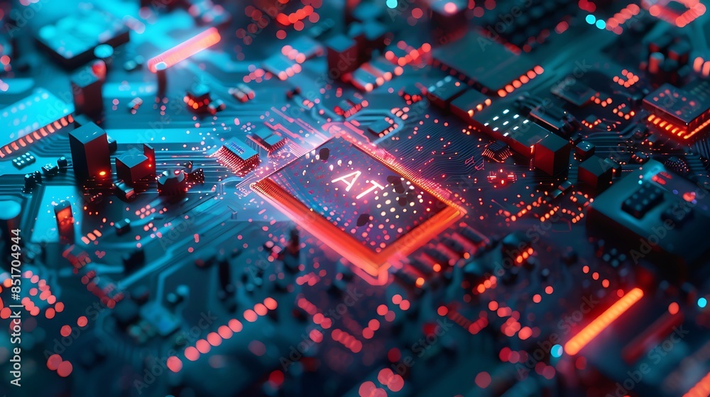 AI Circuit Board - Futuristic Electronic Microchip with Glowing Lights AI Circuit Board - Futuristic Electronic Microchip with Glowing Lights