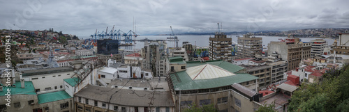 Valparaiso, Chile - Nov 28, 2023: View over the port of Valparaiso City on Chile's Pacific Coast