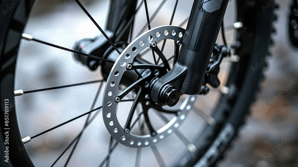 Fototapeta premium A close-up of a bicycle disc brake. 