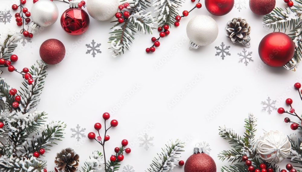 festive christmas eve background with xmas ornaments and snowflakes on white seasonal design mockup template festive christmas eve background with xmas ornaments and snowflakes on white seasonal design mockup template