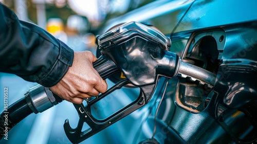 Fueling Station: Hand Operates Nozzle to Refill Car