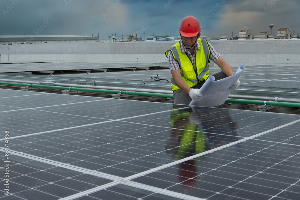 custom made wallpaper toronto digitalEngineer service check installation solar cell on the roof of factory. technician checks the maintenance of the solar panels, engineering team working on checking and maintenance in solar power plant