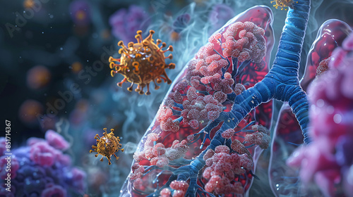 3D model of the respiratory system showing fungal infection caused by mucor mycosis photo