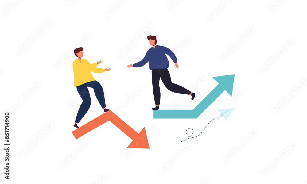 Goal-focused, support and teamwork, help in overcoming obstacles illustration Goal-focused, support and teamwork, help in overcoming obstacles illustration